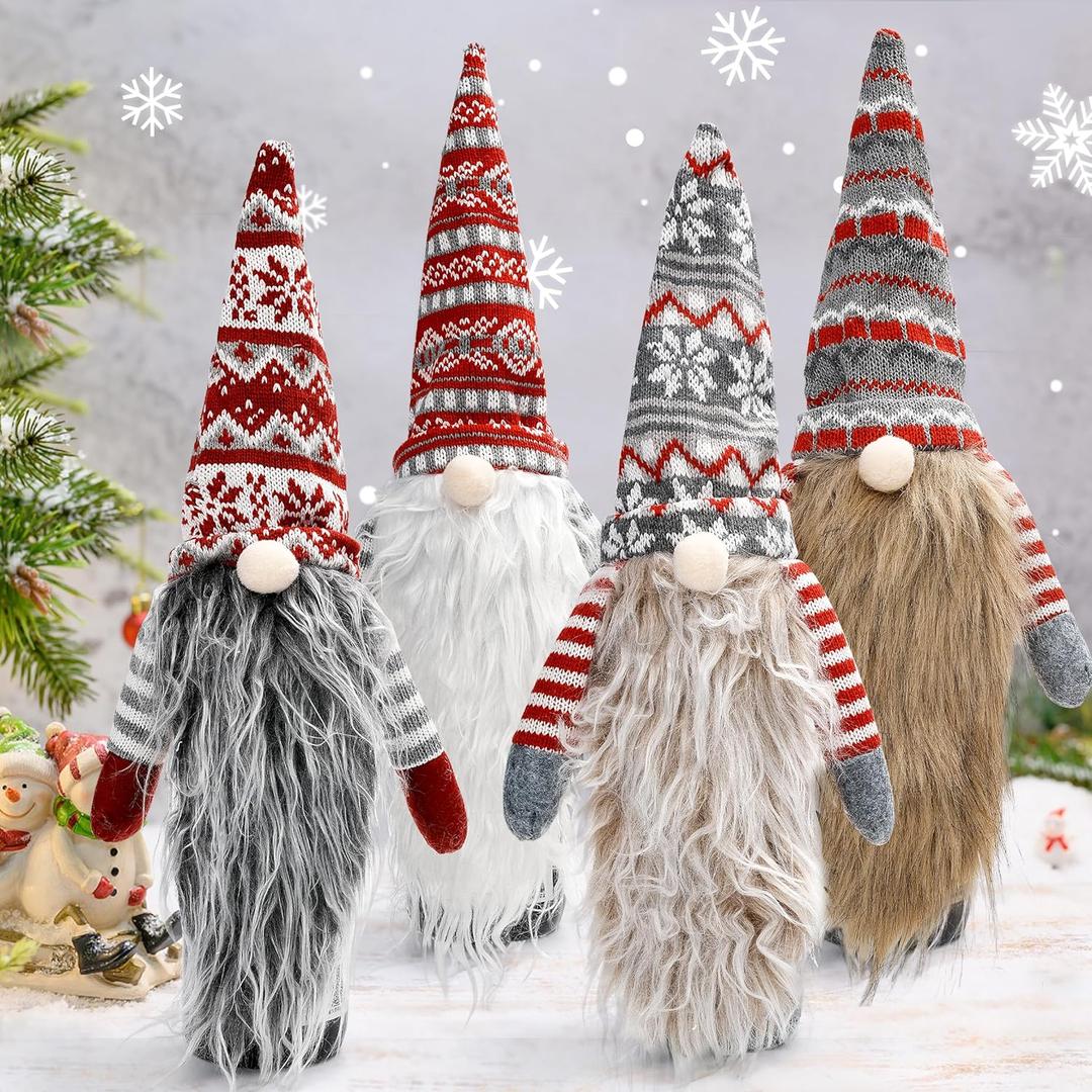 Christmas Gnome Bottle Topper Covers, Swedish Gnome Bottle Topper, for Decorations Christmas Dining Table Decor Party Favors Supplies Holiday Gifts (4pcs Christmas striped style)