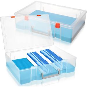 2 Pack Foam Name Badge Holder with Plastic Case Blue Foam Id Badge Holder Name Tag Tray Organizer Box with 48 Name Card Holders Badge Display Storage for Desk Office School