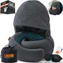 LOEXAIR™ Hooded Pro Travel Pillow - Memory Foam Neck Support Pillow for Airplane, Flight - Super-Soft Pure Cotton Fabric, Maximum Privacy & Light-Block Design, Lightweight Full Travel Kit - Dark Grey