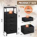 WLIVE Night Stand with Charger Station, LED Nightstand with 4 Fabric Drawers and Storage Shelf, Tall Dresser for Bedroom, 37.48" H Bedside Table with 3 USB Ports and Outlets, Black