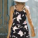 AGTCARE Women's Summer Dresses Casual Drawstring Dresses Sleeveless Halter Dresses Crew Neck Short Dress for Women Black White Flower,L (Black)