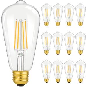 Vintage LED Edison Bulbs, 8W Equivalent 100W, 1400LM ST64 Antique LED Light Bulbs, Filament Bulbs with 90+ CRI, Warm White 2700K, E26 Medium Base, Clear Glass, Non-Dimmable, 12-Pack