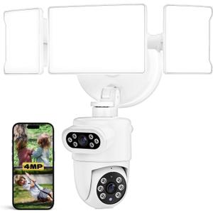 Olafus 2K Dual Lens Security Camera Outdoor, 360 Auto Tracking, 5500LM Floodlight, Color Night Vision, Motion Detection, 2-Way Audio, Alexa/Google Home, 2.4G WiFi Flood Light Camera Outdoor Wired