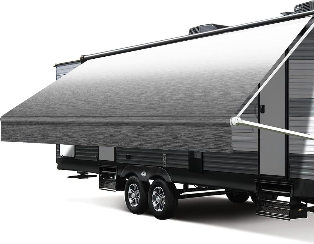 RV Awning Fabric Replacement, 18.5oz Heavy-Duty Weatherproof Vinyl Camper Awning Replacement Universal Outdoor Canopy for RV, Motorhome, and Trailer Awnings (Black Fade, 16'(Fabric 15'2"))