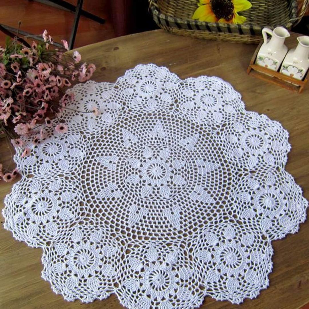 Damanni White Cotton Handmade Crochet Lace Tablecloth Doilies, Round, 27 Inch