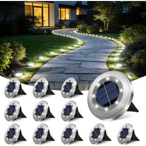 2.8 Inch Mini Solar Ground Lights 12 Pack, Solar Lights Outdoor Waterproof, Solar Garden Lights Outdoor Landscape Lighting for Pathway Walkway Patio Yard Driveway, Cold White