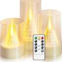 Eebus LED Flameless Candles with Remote  Battery Operated,Fake Candles for Home Décor Tapered Glowing Pillar Candle Lights Add a Warm and Romantic Atmosphere Set of 3 (D 3"×H 4" 5" 6") (Ivory)