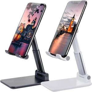 2 Pcs Cell Phone Stand, Adjustable Angle Height Phone Stand for Desk, Fully Foldable/Portable Phone Holder, Compatible for iPhone 16/15/14/13/12/Smartphones (Black+White)