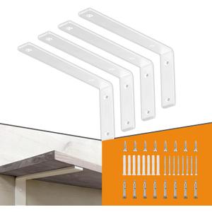 CLT White Shelf Bracket, 12 X 5 Quarter Inch (1/4") Thick- Max Load: 440 lb Rustic Industrial Modern Farmhouse Heavy Duty Cold Rolled Steel Bracket for Table Bench, Space Saving DIY, Pack of 4