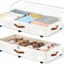 6 Inches Under Bed Storage with Wheels Pack of 2, Underbed Shoe Storage Container Bin with Clear Lid Cover, Rolling Under Bed Drawer Storage Bag Basket for Shoe Organizer Sheet Sweater - White