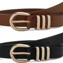 Earnda Leather Belts for Women Jeans Pants Skinny Waist Belt Gold Buckle Ladies Thin Belt 0.91" Width (Small: 26"-28" (Pant 4-6))