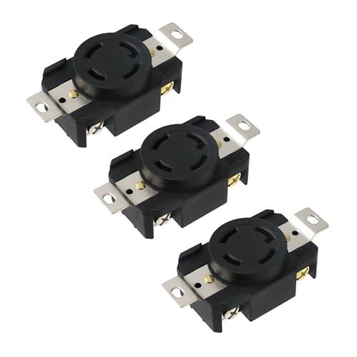 T Tulead 3 Pcs NEMA L16-30R 30A 480V 3 Pole 4 Wire Flush Mounting Locking Receptacle Industrial Grade Heavy Duty,Black