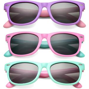 Kids Polarized Sunglasses for Boys Girls TPEE Unbreakable Flexible Frame UV400 Protection Age 3-8, 3 Pack