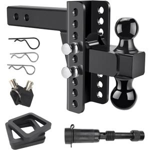 Adjustable Trailer Hitch Fits 2.5-Inch Receiver 8-Inch Drop/Rise, 2" & 2-5/16" Ball Hitches for Trucks, 22,000 LBS GTW, Drop Hitch Tow Hitch Trailer Hitches with Anti-Theft Pin, Black