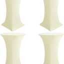 Holiday Ideas Cocktail Table Covers, 4 Pack - Fitted Stretch Spandex Square Corners Cocktail Tablecloths (Butter Cream, Fit for 30"-32" Diameter x 43" Height Tables)