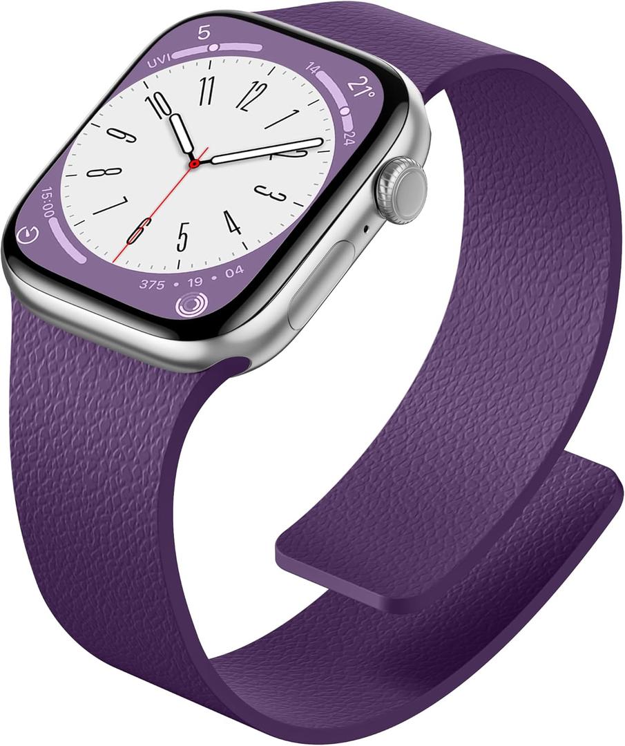 Magnetic Silicone Watch Band Compatible with Apple Watch Bands for Women 40mm 41mm 42mm 38mm, Soft Sport Silicone Strong Magnet Strap Replacement for iWatch Series 10 9 8 7 6 5 4 3 2 1 (Purple)