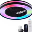 Smart Low Profle Ceiling Fans with RGB Lights Remote/APP/Voice Control, 20" Bladeless Ceiling Fans with 6 Speeds, Timer, Quiet DC Motor, Ceiling Fan with Light for Kids Bedroom/Living Room