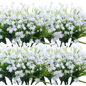 Artificial Flowers, 20 Bundles Outdoor Fake Flowers for Decoration UV Resistant Faux Plastic Plants Garden Porch Window Box Dcor (White)