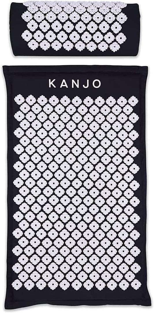 Kanjo Acupressure Mat and Pillow Set for Back Pain Relief & Neck Pain Relief, with Pressure Points for Muscle Pain Relief with Travel Bag - Black (Onyx)