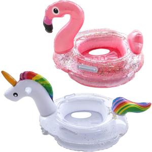 Inflatable Flamingo Unicorn Pool Floats for Kids, 2 Pack Swim Rings with Safety Seat and Handle, Pool Tubes for Floating, Fun Beach Floaties, Summer Party Pool Toys for Toddlers