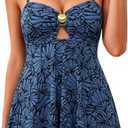 DaiLiWei Tankini Swimsuits for Women Bandeau Strapless 2 Piece Bathing Suit Tops Tummy Control High Waisted Flowy Swim Suits, Medium