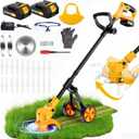 Electric Weed Wacker Cordless, Electric String Trimmer with 3 Types Blades & Removable Auxiliary Wheels, Brush Cutter & Grass Trimmer & Lawn Edger with for Garden Yard