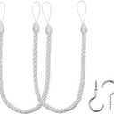 BEL AVENIR Curtain Ropes Tiebacks Tie-Backs, Curtain Handmade Holdbacks with 2 Metal Screw Hooks - White 2 Pack