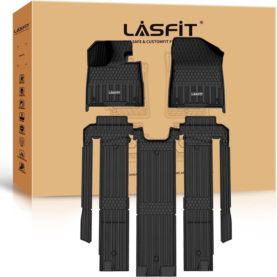 LASFIT Floor Mats for Toyota Sienna 7 seats 2021-2026 (Only for 7 Seat & Not Fit 2025 2026 Platinum Edition) All Weather TPE Custom Fit Floor Liner for Toyota 7 passenger Front and Rear Car Mat, Black