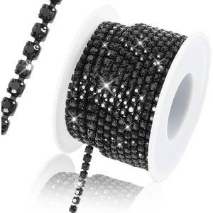 10 Yards 3 MM Rhinestone Chain Trim Crystal Rhinestone Close Chain Trim for Sewing Crafts, DIY Decoration, Jewelry, Clothing, Shoes (Black)