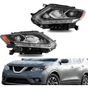 Silscvtt Headlights Assembly Replacement for Nissan Rogue 2014-2016 Black Housing Reflector Headlamp Driver and Passenger Side 26010-4BA5A 26060-4BA5A
