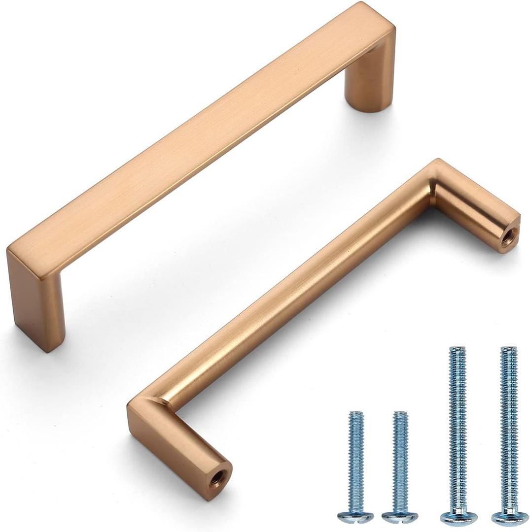 10 Pack 3.75inch(96mm) Cabinet Pulls Square Champagne Bronze Kitchen Cabinet Handles Kitchen Cabinet Hardware Gold Drawer Pulls for Dresser Cupboard Wardrobe