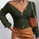 Verdusa Women's Cable Chunky Cardigan Sweaters Button Up Short Fall Outerwear Clothes (Green, M)