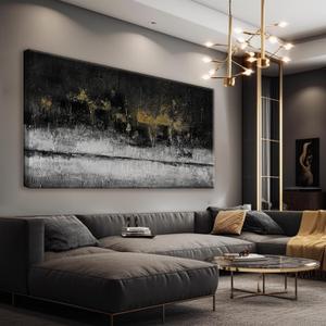 Black And Gold Wall Art Maximalist Decor Home Decor Wall Pictures Canvas Art Wall Decort Large Size Modern Painting Wall Decoration Pictures Abstract Wall Art For Living Room Home Kitchen Office 29x58 Inch (58L" x 29W")