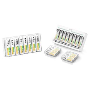 EBL AA AAA Rechargeable Batteries Comb with Charger Kits, 8PCS AA 2800mAh and 16-Count AAA 1100mAh Rechargeable Batteries with Individual AA AAA Battery Charger