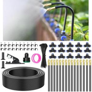 50Ft Drip Irrigation System 360Adjustable Atomizing Copper Nozzle Irrigation System for Garden Watering System 5/16"Bendable Drip Irrigation Kit for Garden Yard Lawn Plants (50FT)