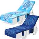 2 Pcs Pool Lounge Chair Towel Cover with 3 Pockets, 85 x 30 Inch Beach Pool Chair Towels Microfiber Chaise Lounge Covers for Outdoor Summer Sunbathing Beach Garden Lounger(Turtle, Octopus)