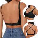 Low Back Bra - Halter Bra Backless Padded Low Cut Seamless Wave Bras Scalloped V Neck Criss-Cross Multiway Bralette (Large, Black)