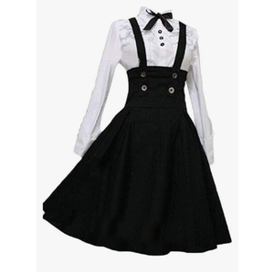 Jeufoin Women's Black Lolita Dress Plus Size A Line High Waist Brace Skirt Set Anime Maid Halloween Cosplay Costume, Size 2XL