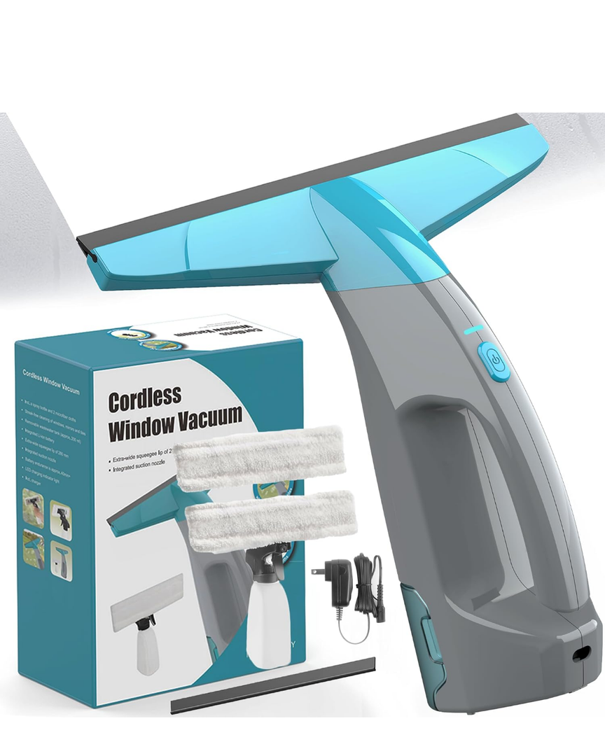 Window Vacuum Squeegee Cordless, Electric Window Vac, 11" Rechargeable Window Cleaner with Spray Bottle, for Cleaning Windows, Mirrors, Glass, 2200mA, 200ml Water Tank