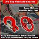HENBOW 3/8" Clevis Slip Hook and Chain Connector Link,G80 Tow Trailer Safety Hook and Hammerlock Coupling Link,6900Lbs Working Load Limit for Lifting&TowingRed(2 Hooks and 2 Connector Link)
