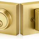 Single Cylinder Deadbolt Lock - Gold Satin Brass Square for Front Door with 3 Keys Modern Heavy Duty High Security Lock (Deadbolt, Satin Brass)