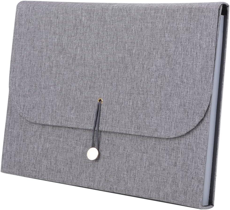 Fabric Expanding File Folder Document Organizer A4, 13‑Pocket Indexed File Case (Gray)