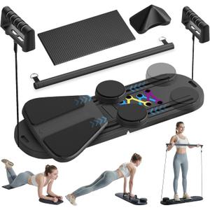 Pilates Reformer Set - Pilates Board for Home Workout, 6 in 1 Reformer Pilates Machine, Portable and Foldable Pilates Reformer, Pilates Equipment, Pilates Reformers Board for Women (Black)