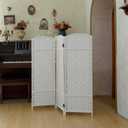 Compact 3 Panel Short Room Divider, 47.2 Inch Tall Double-Sided Rattan Folding Screen for Home & Office,White