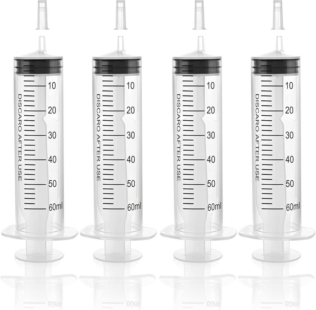 12pack 60ml Large Syringes Without Needle, With Cap for Liquid, Measuring, Ink Refilling, Oil, Liquids Glue Applicator, Individually Sealed