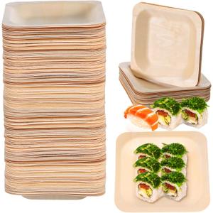 100PCS Disposable Square Palm Bowls, 4.3 Inch Palm Leaf Bamboo Bowls Disposable Dessert Plates Wood Charcuterie Plate Small Wooden Appetizer Plates for Birthday Wedding Party Home Events Food Catering
