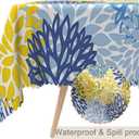 54x108inches Navy Blue Yellow Flowers Tablecloth Abstract Dahlia Floral Rectangle Table Cloth Modern Geometric Polyester Table Cover for Dining Room Kitchen Home Decor Banquet Party Supplies