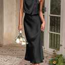 PRETTYGARDEN Women's 2025 Summer Satin Dress Elegant Sleeveless Mock Neck Cocktail Party Maxi Dresses (Black)