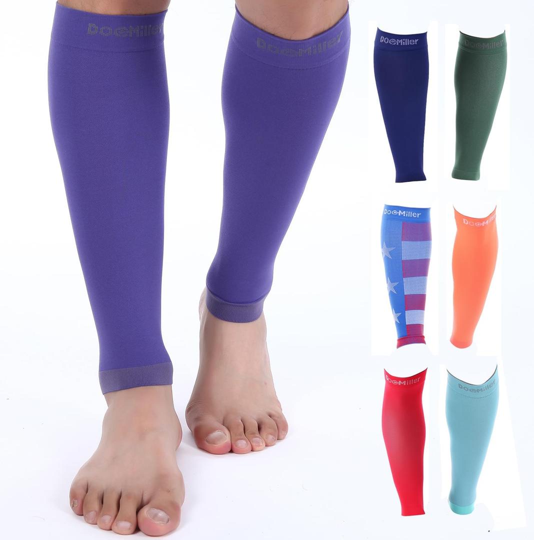 Doc Miller Compression Calf Sleeve for Men & Women  20-30mmHg Graduated Support for Running, Shin Splints, Calf Strain  Knee High, Small to 6XL Plus Size (Violet)