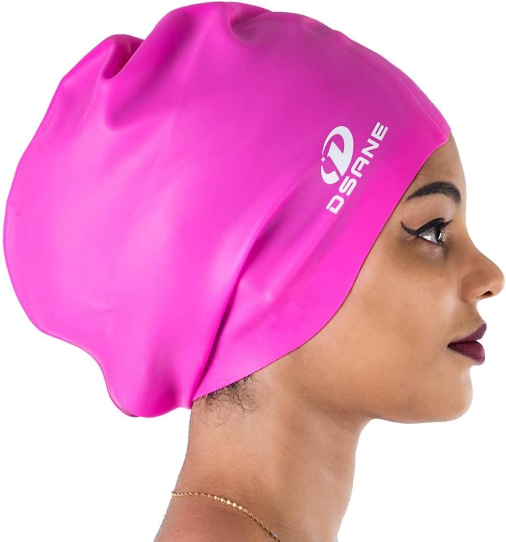 Dsane Extra Large Swimming Cap for Women and Men,Special Design Swim Cap for Very Long Thick Curly Hair&Dreadlocks Weaves Braids Afros Silicone Keep Your Hair Dry (fuchsia)